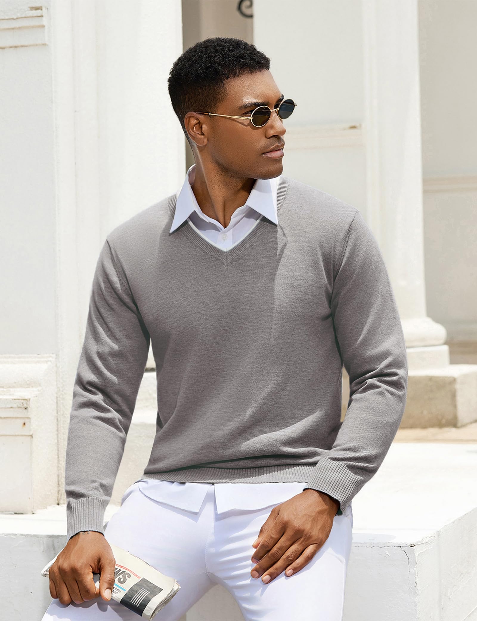 iClosam Maglione con Scollo a V da Uomo, Maglioni a Maniche Lunghe con Lavorazione a Contrasto, Pullover da Uomo in Misto Cotone Morbido e Caldo per Autunno e Inverno