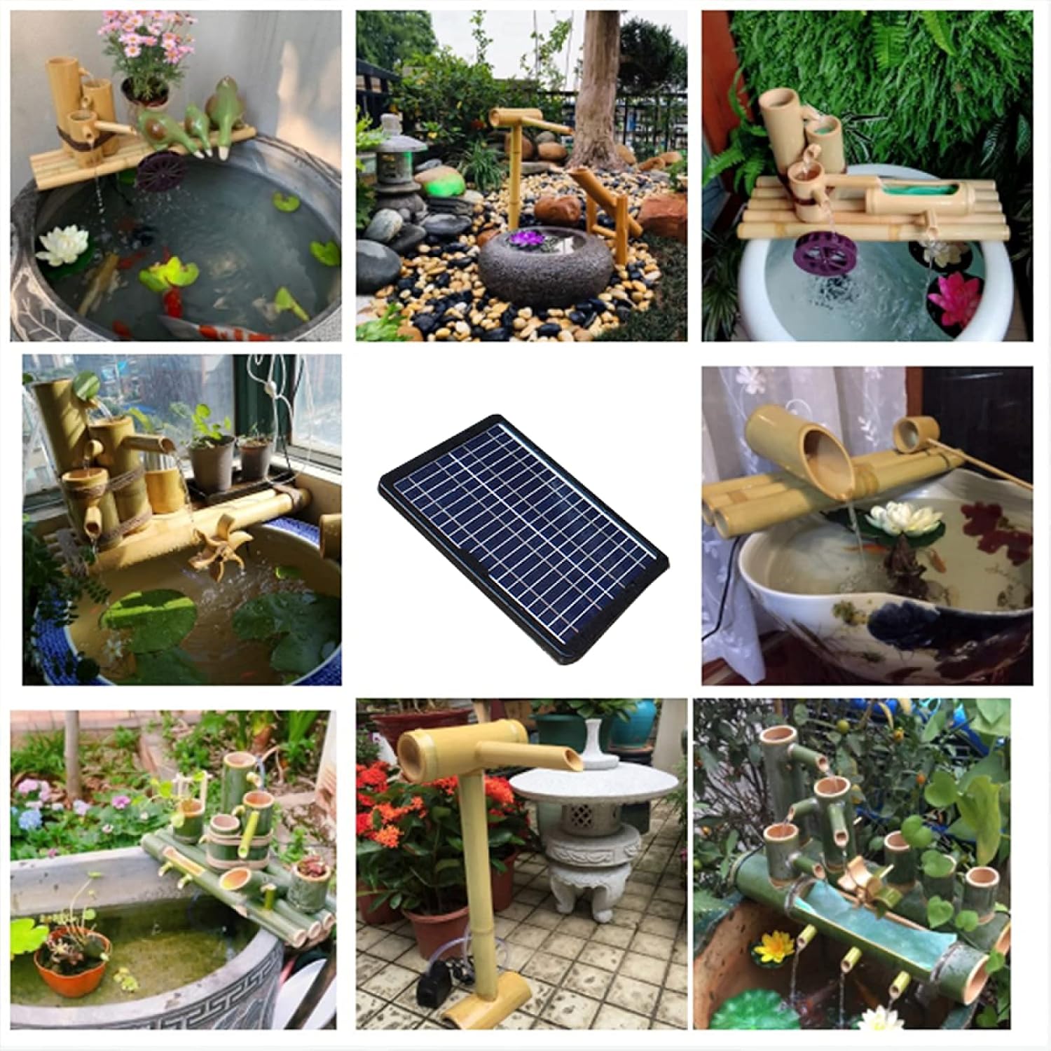 Bird Bath Water Features for The Garden Solar Powered,Bamboo Fountain Japanese Style Bamboo Jinglu Water Device Flowing Water