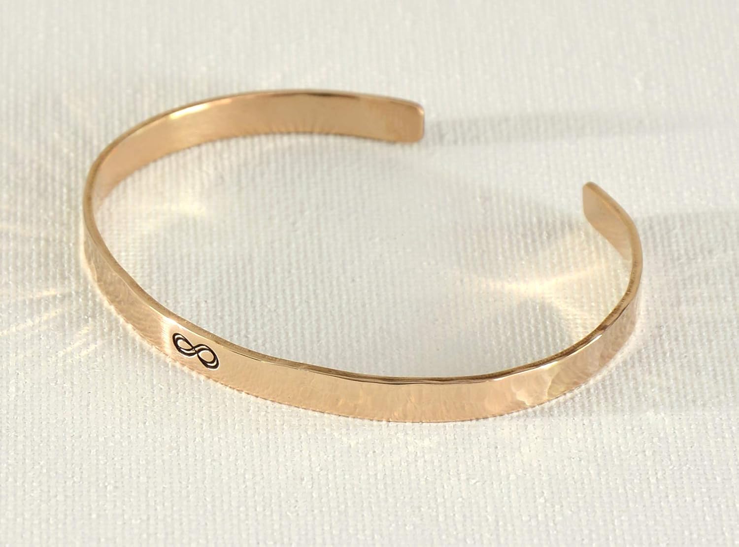 Infinity Bronze Cuff Bracelet with Hammered and Polished Finish for Love and 8th Bronze Anniversaries