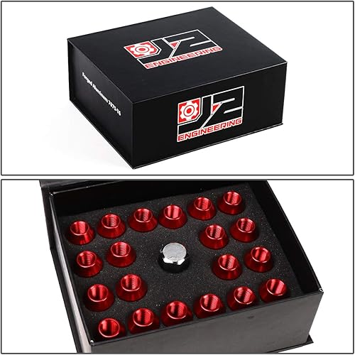 Miniatura 7 de J2 Engineering 7075 Aluminio Rojo M12 x 1.5 20 piezas L 1.732 in Tuerca de llanta de extremo abierto con adaptador de enchufe