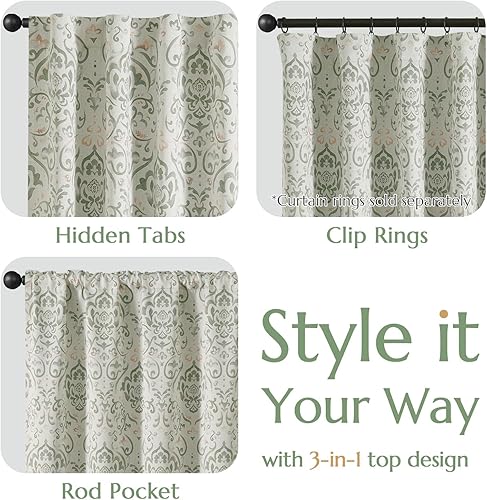 Miniatura 6 de Lazzzy Cortinas opacas de damasco salvia de 96 pulgadas de largo para dormitorio, sala de estar, estampado floral verde, tratamiento de ventana con