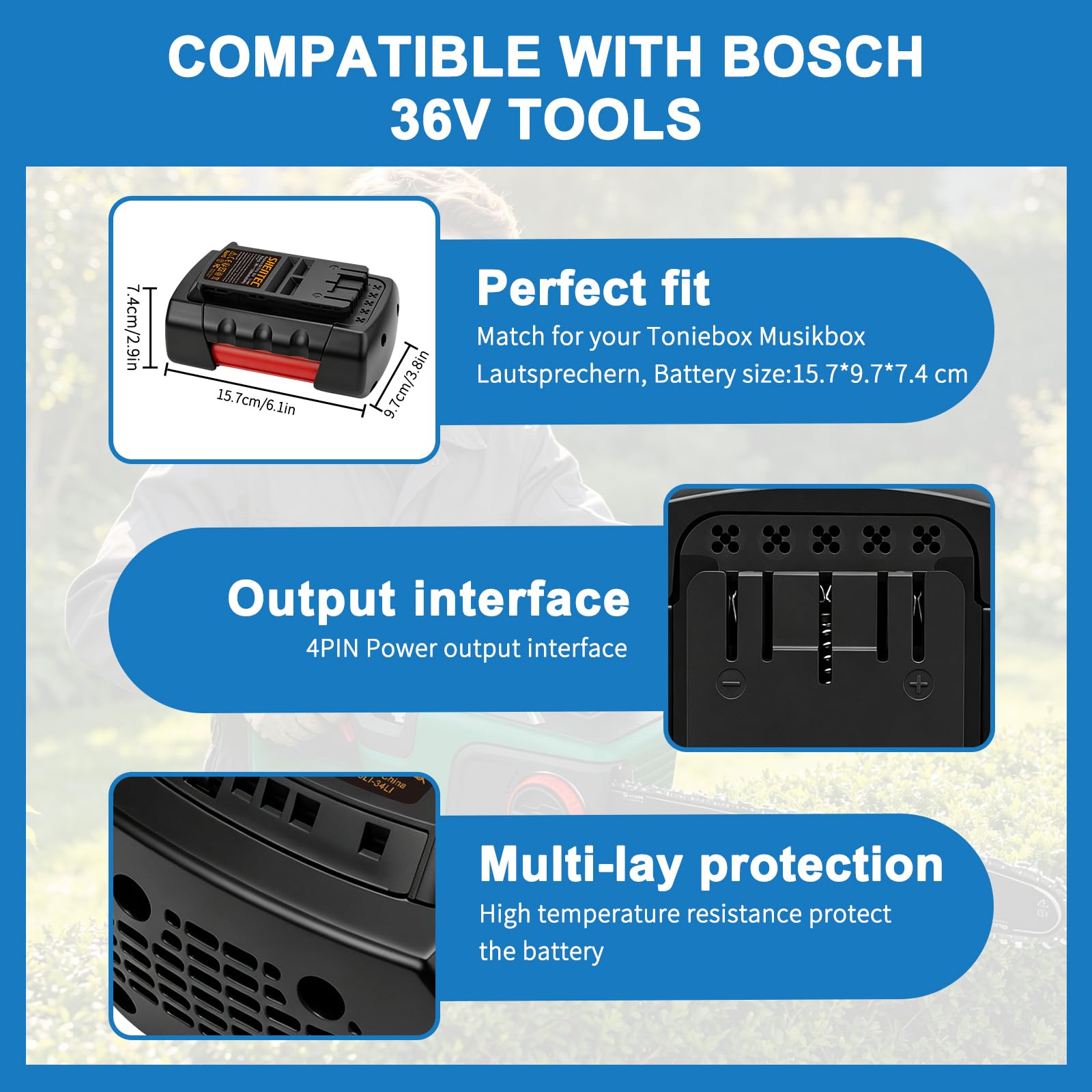 Batteria agli ioni di litio da 36 V compatibile con Bosch Rotak 34 37 43 1600Z0003C 2607336003 2607336004 2607336107 BAT810 BAT836 BAT8400003D