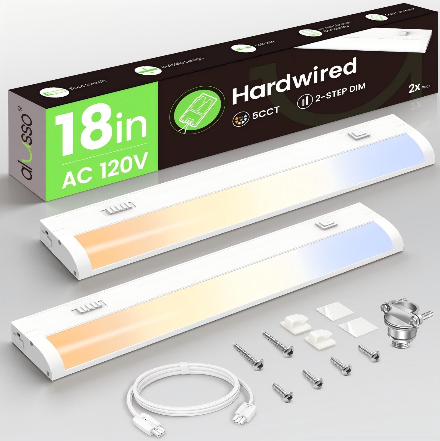 ALUSSO Hardwired 120V Under Cabinet Lighting 18 Inch Counter Kitchen Closet