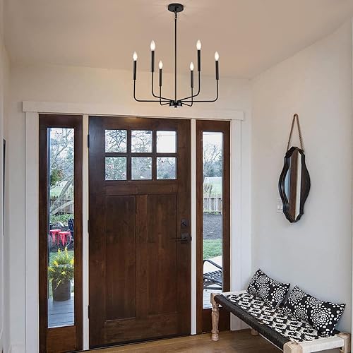 Miniatura 8 de Moderno candelabro negro para comedor, 6 luces de metal para comedor, lámparas colgantes sobre mesa, iluminación colgante de vela E12 para cocina,