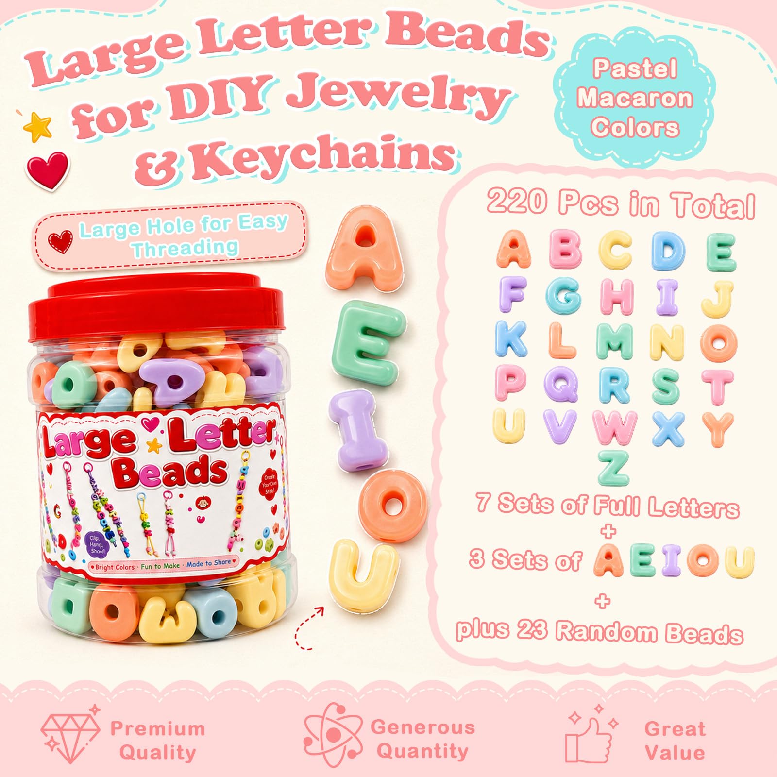 Kasmena Kit fai da te con perline a forma di bolla dell'alfabeto, 420 perline per braccialetti personalizzati, gioielli dell'amicizia e kit regalo per ragazze e adolescenti, set di ciondoli per borse
