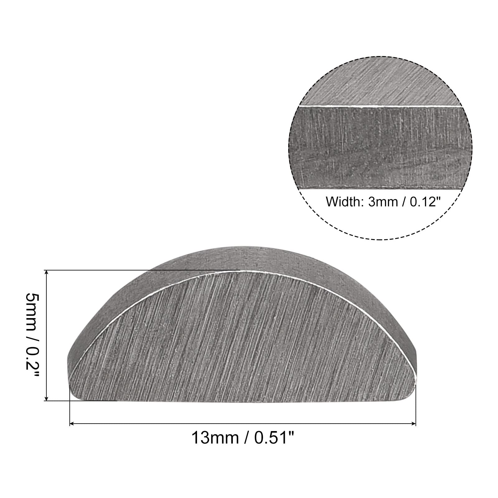 sourcing map Clavette Demi Lune 25pcs 45# Acier 13mm Longueur x 5mm Largeur x 3mm Épaisseur Demi-cercle Clé