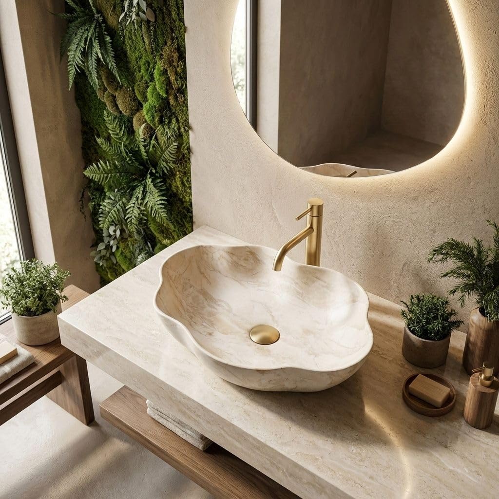 Rea - Lavabo Da Appoggio, Pearl Kallisto, Beige, Pietra Artificiale