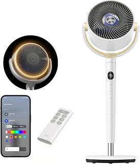 Dreo Smart Standventilator mit RGB Light, 120° +120° Oszillierender Ventilator mit Fernbedienung, 20dB Leiser Bodenventilator für Schlafzimmer, 90ft, 8H Timer, Weiß