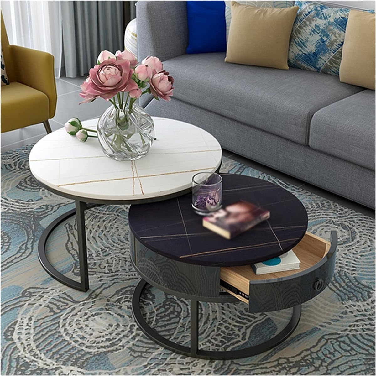 Tavolino Da Divano Laterale COSTWAY Set Di Comodini Con Prese