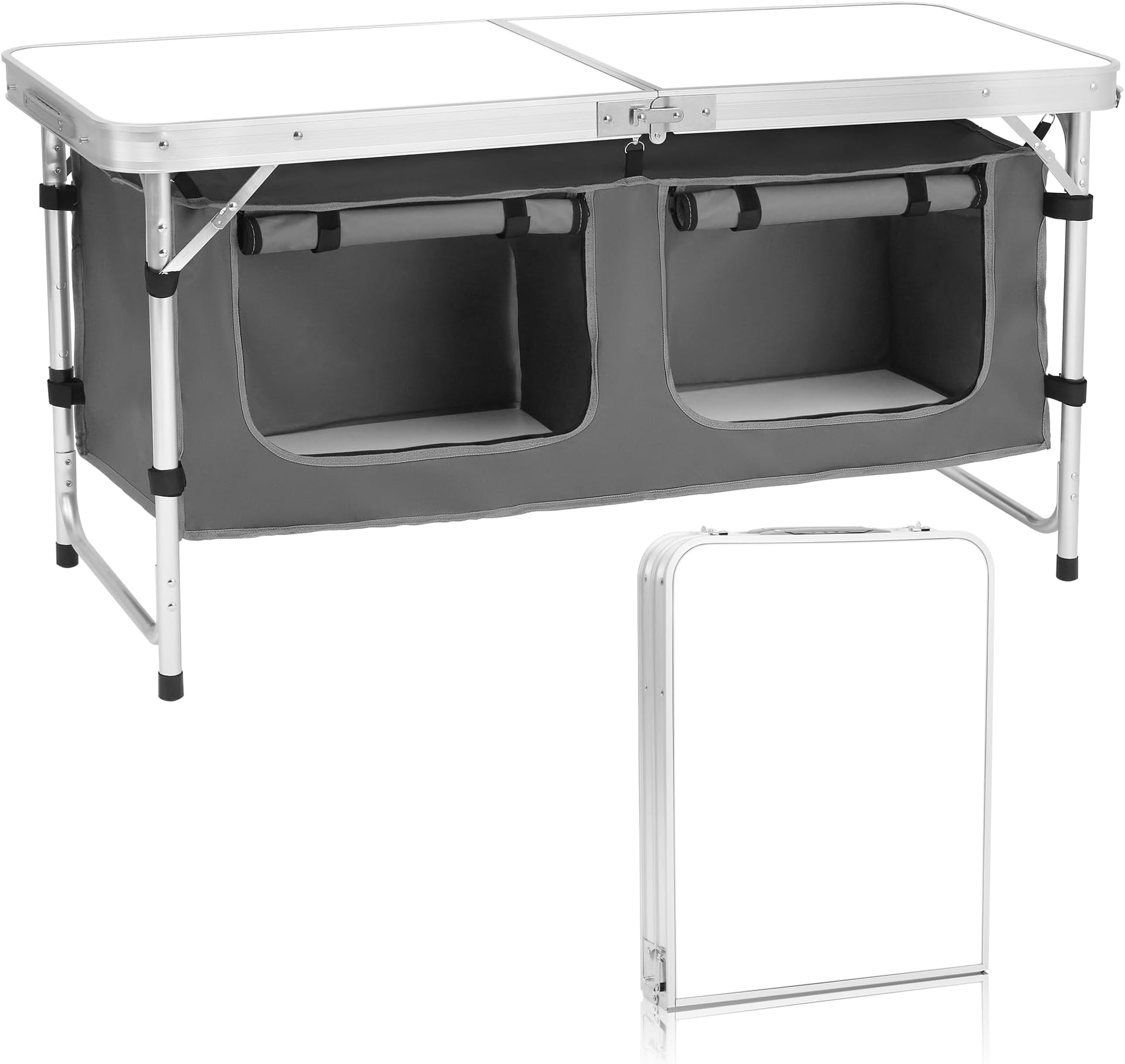 COSTWAY Table de Camping Pliante à 2 Niveaux, Table de Pique-Nique
