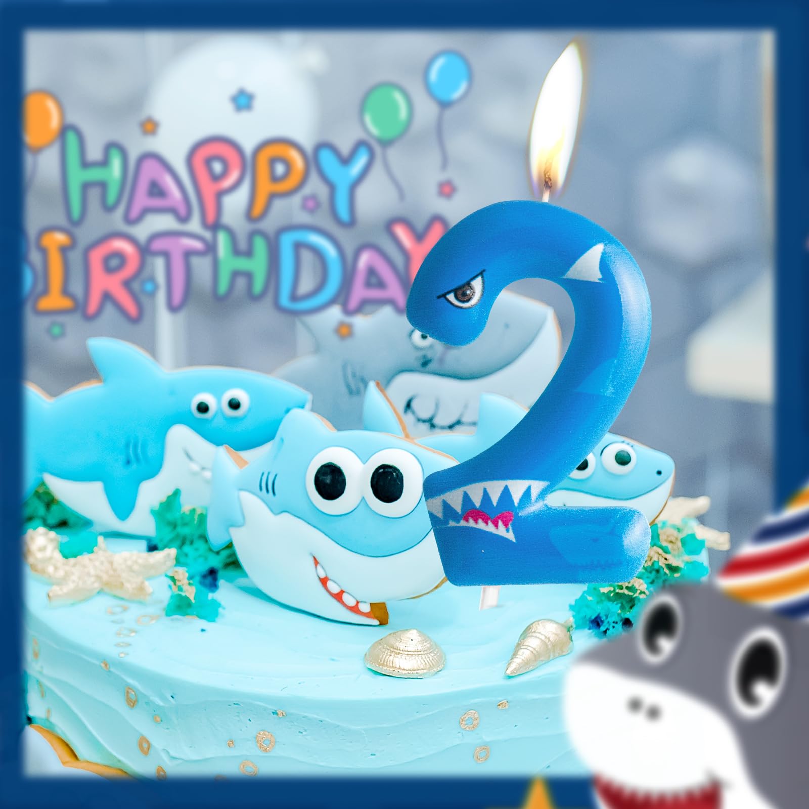Bougie D'anniversaire Pour 3e Anniversaire - Numéro 3 - Décoration De Gâteau - Fournitures De Fête D'anniversaire - Requin Bleu - Animaux De L'océan - Décorations De Gâteau Pour Enfants Garçons Et