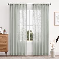 Vista 26 de DWCN Cortinas transparentes de lino sintético blanco, con bolsillo para barra, cortinas de gasa semi texturizada, para dormitorio, sala de estar