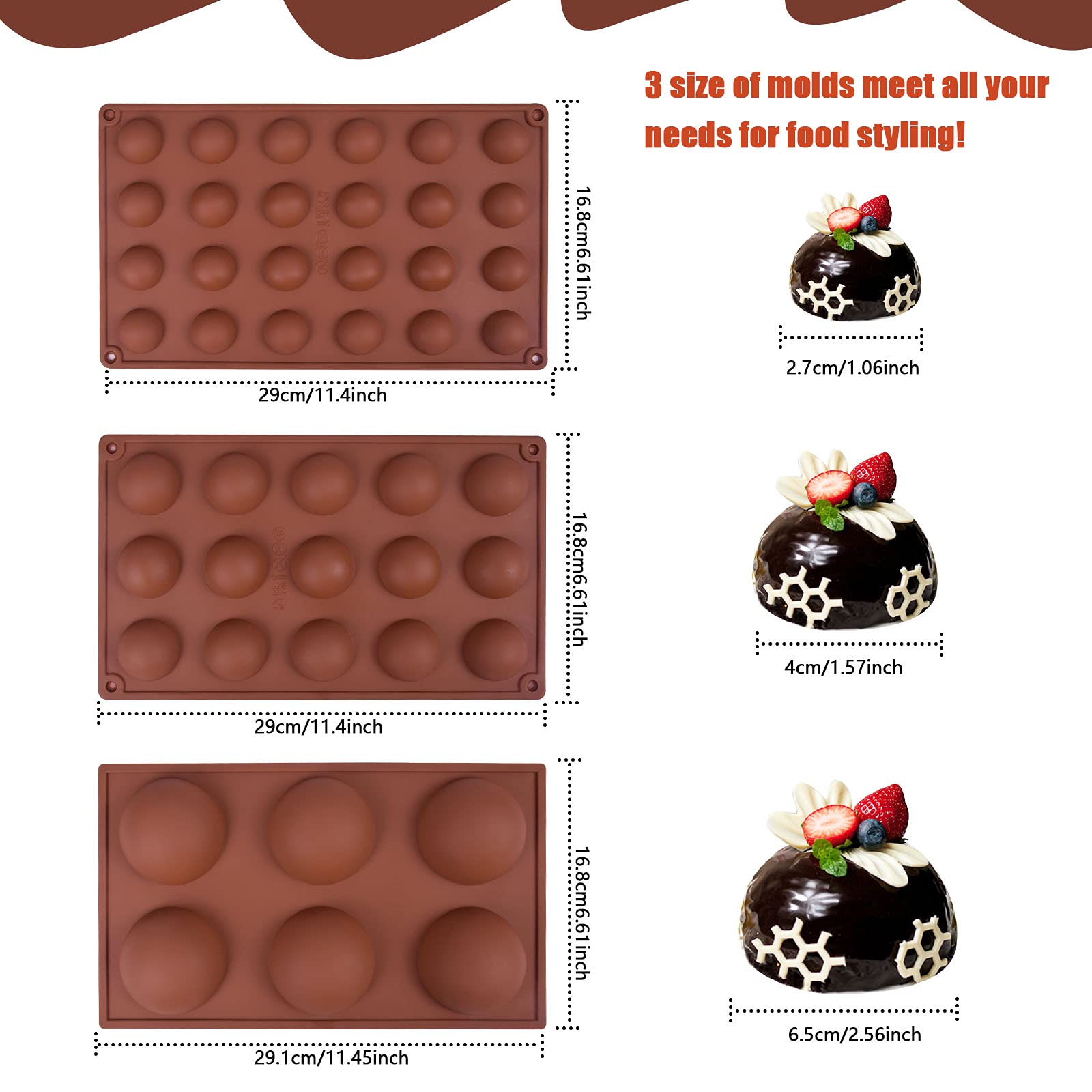 Stampo Silicone 3 Pezzi Per Cioccolatini A Semisfera - 6 Cavità Grande - Foto 5