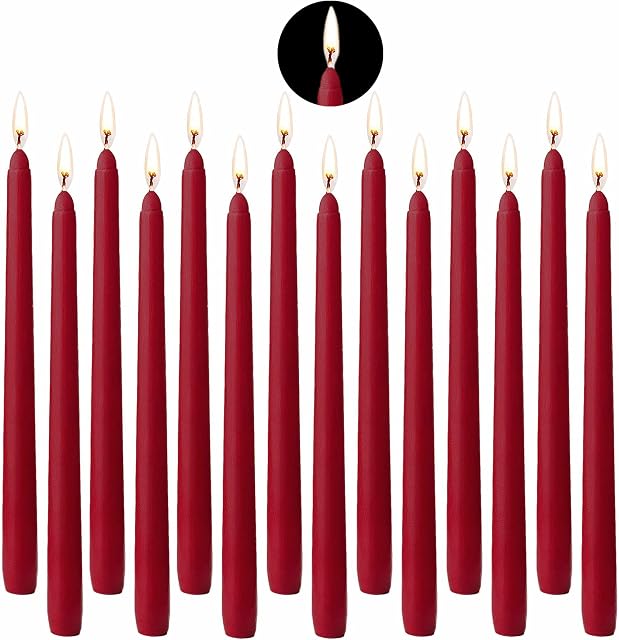 BEYAOBN Tall Taper Candles 14 Pack, Conical Candles 10 Inch Tall Wedding Dinner Candle Set Ivory Dripless, Red Dripless, Unscented Dinner Candle Paraffin Wax with Cotton Wicks, 8 Hour Burn Time