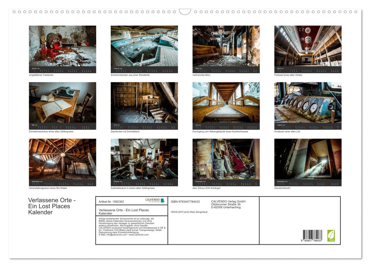 Verlassene Orte - Ein Lost Places Kalender (Wandkalender 2026 DIN A2 quer), CALVENDO Monatskalender: Lost Places Fotografien in verschiedenen verlassenen Gebäuden (CALVENDO Kunst)