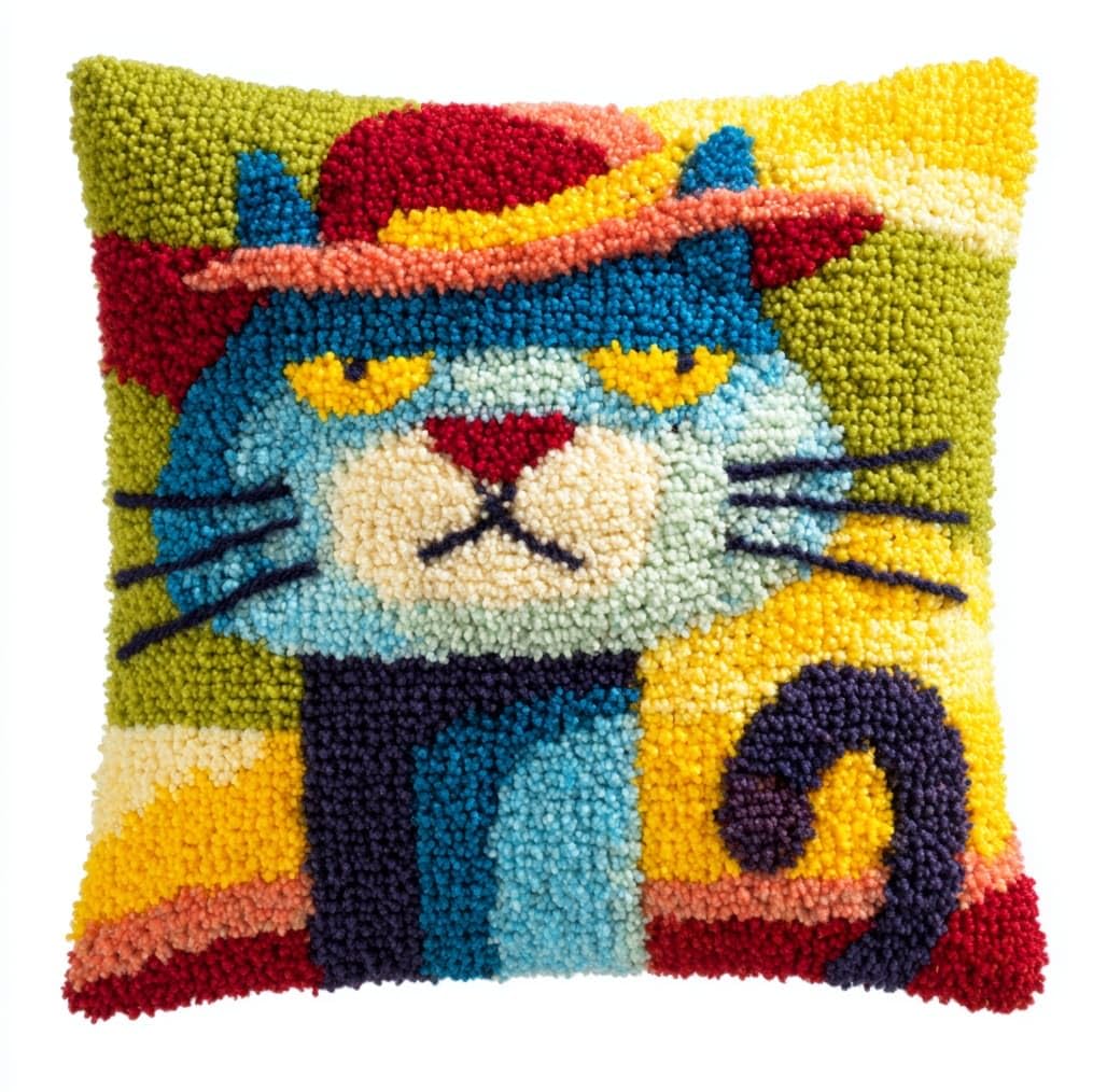 AxiangziK Latch Hook Pillow Kit 43x43cm,Cat Wearing a hat