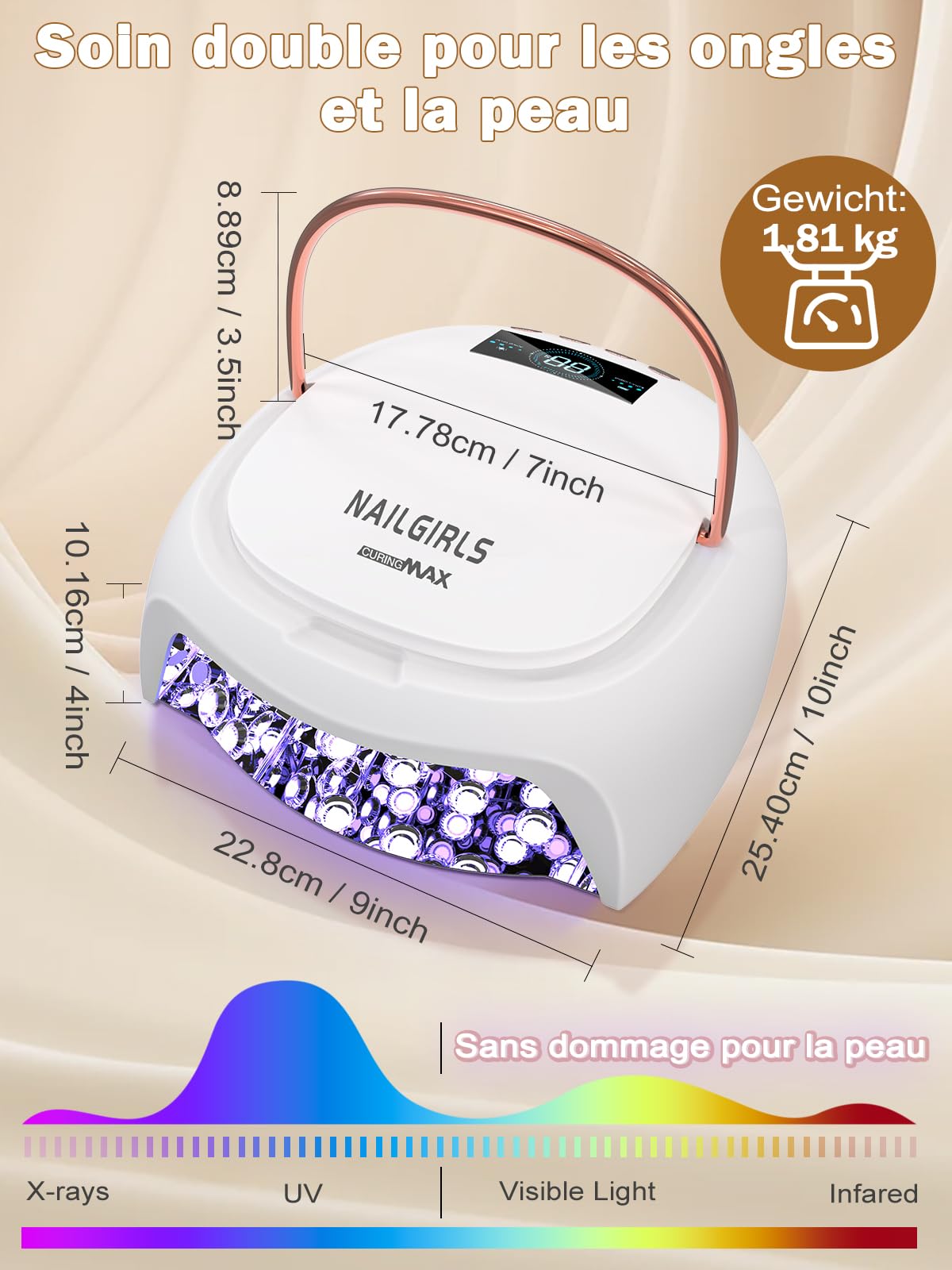 NAILGIRLS Lámpara de uñas recargable de 80 W, lámpara UV para uñas de gel, 4 temporizadores, espaciosa, placa base de metal extraíble, lámpara UV, secador de uñas, lámpara LED UV para técnicos