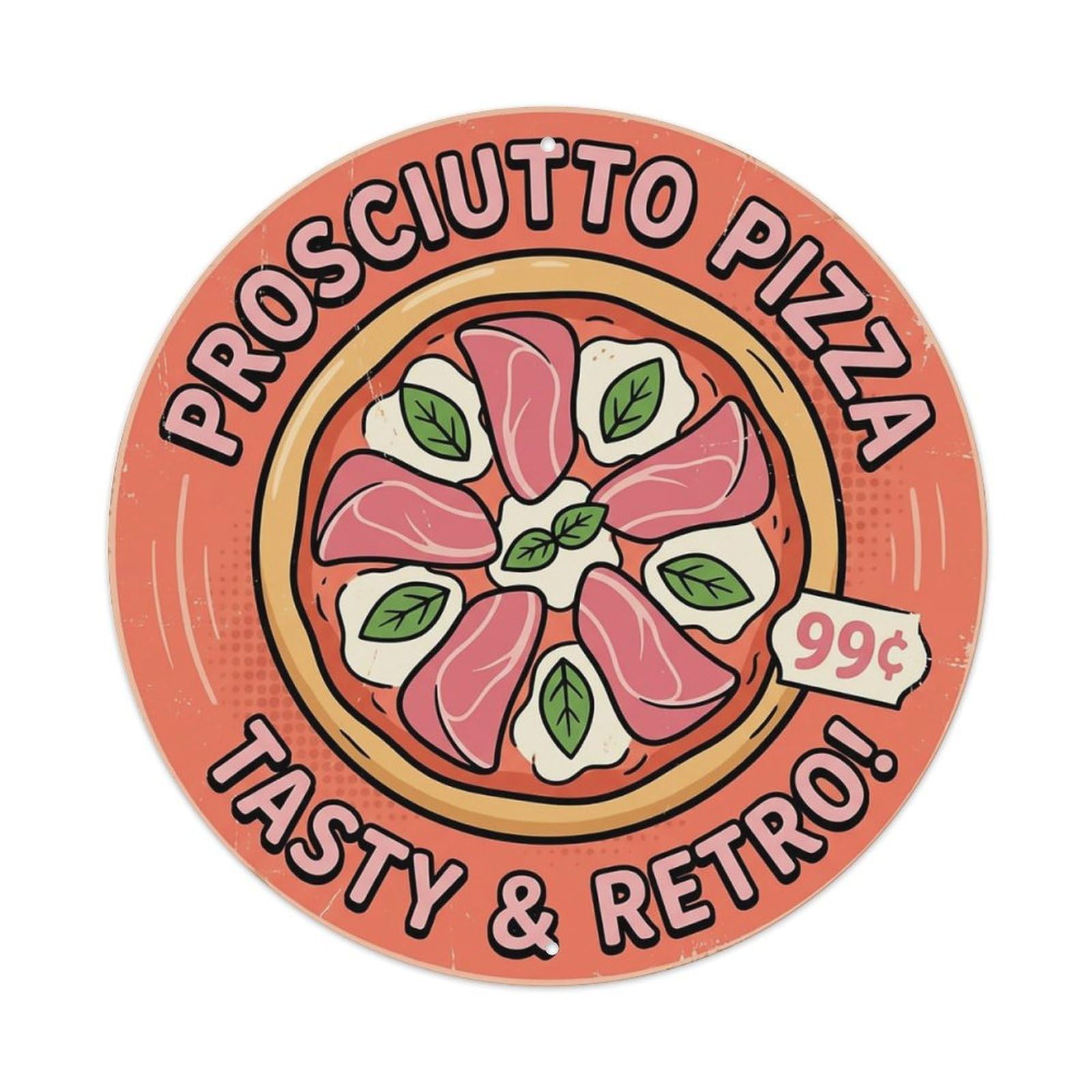 Huiyhb 8X8inch(20X20cm) Vintage Pizza Slice Italian Traditional Cuisine Prosciutto Metal Tin Sign