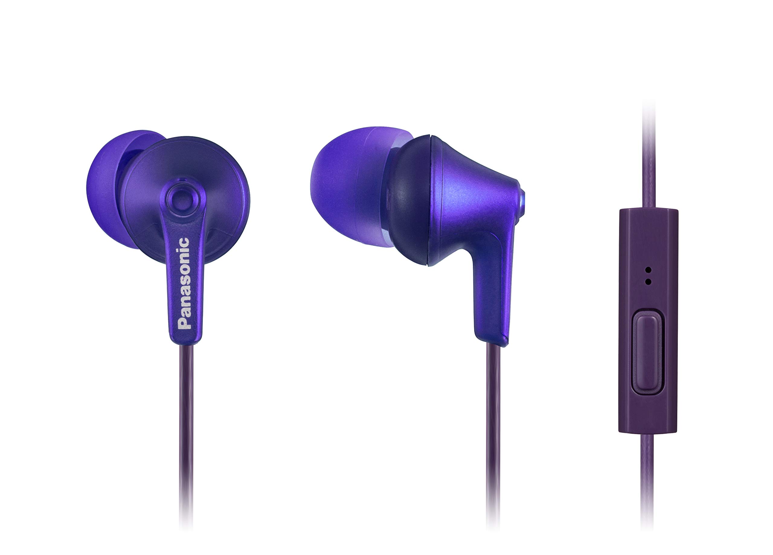PanasonicErgoFit Wired Earbuds, In-Ear Headphones with Microphone and Call Controller, Ergonomic Custom-Fit Earpieces (S/M/L), 3.5mm Jack for Phones and Laptops - RP-TCM125-VA (Metallic Purple)