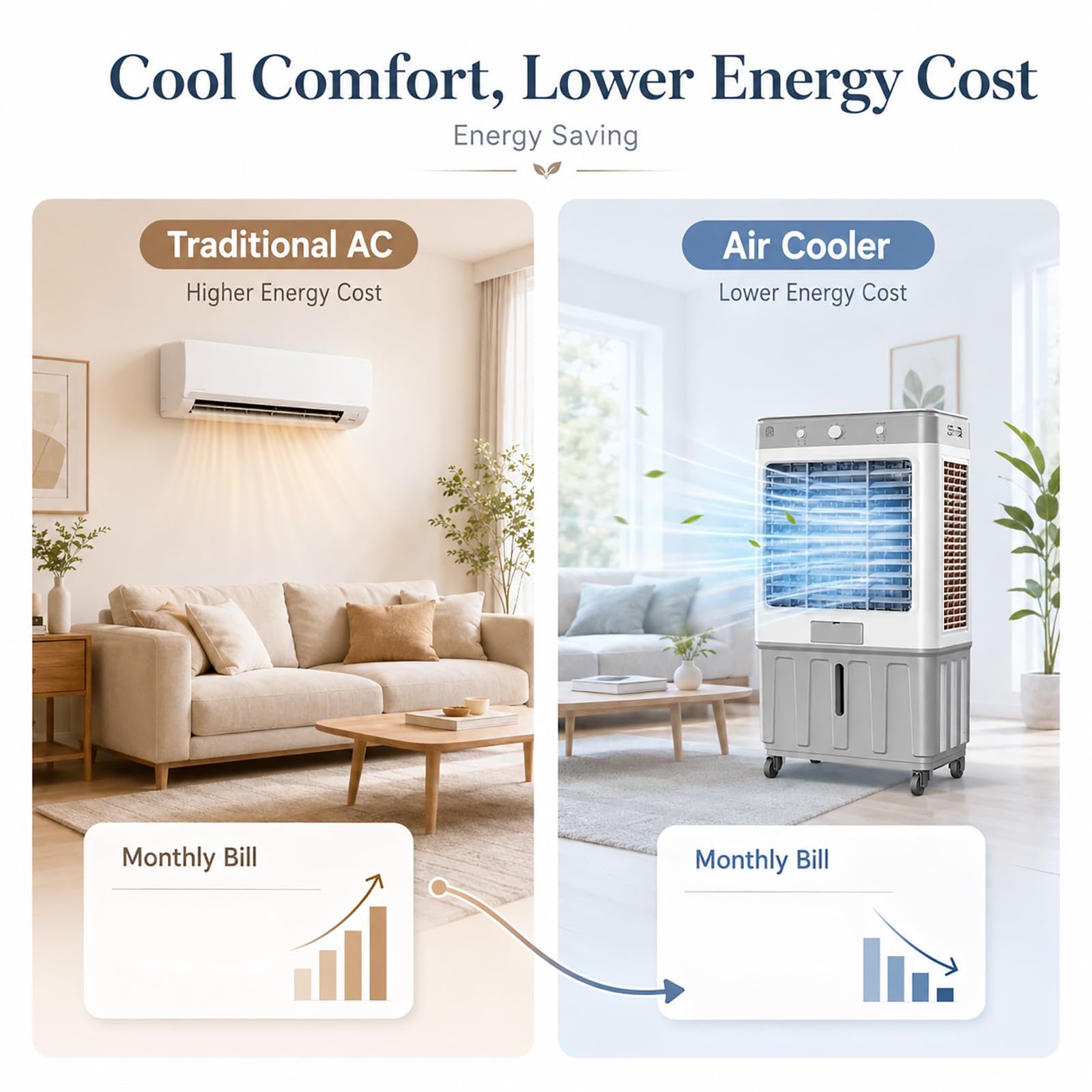 Enfriador Evaporativo Portátil con Oscilación 120°, Ventilador Industrial de Alta Potencia para Hogar, Oficina y Uso Comercial, 4 Velocidades 88cm