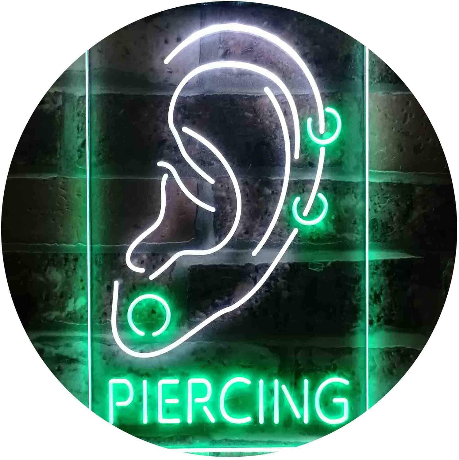 ADVPRO Ear Piercing Display Tattoo Shop Dual Color LED Neon Sign White & Green 12 x 16 Inches st6s34-i3880-wg