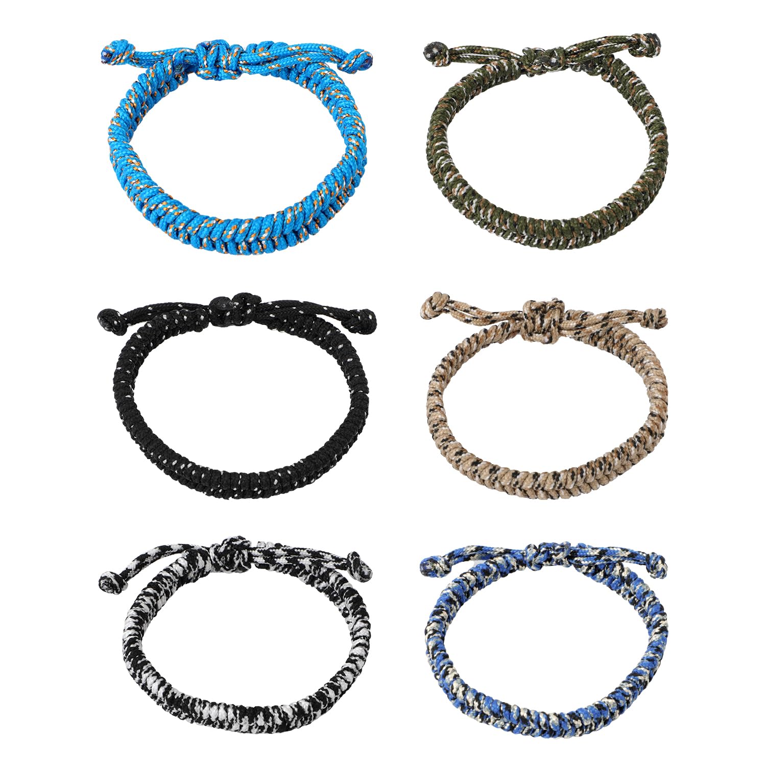 6szt Bransoletek Przyjazni Paracord, Wielokolorowe Meskie Plecione Bransoletki Przyjazni Nastoletnie Wypelniacze Ponczoch Plecione Bransoletki Paracord do Wspinaczki na Swiezym Powietrzu