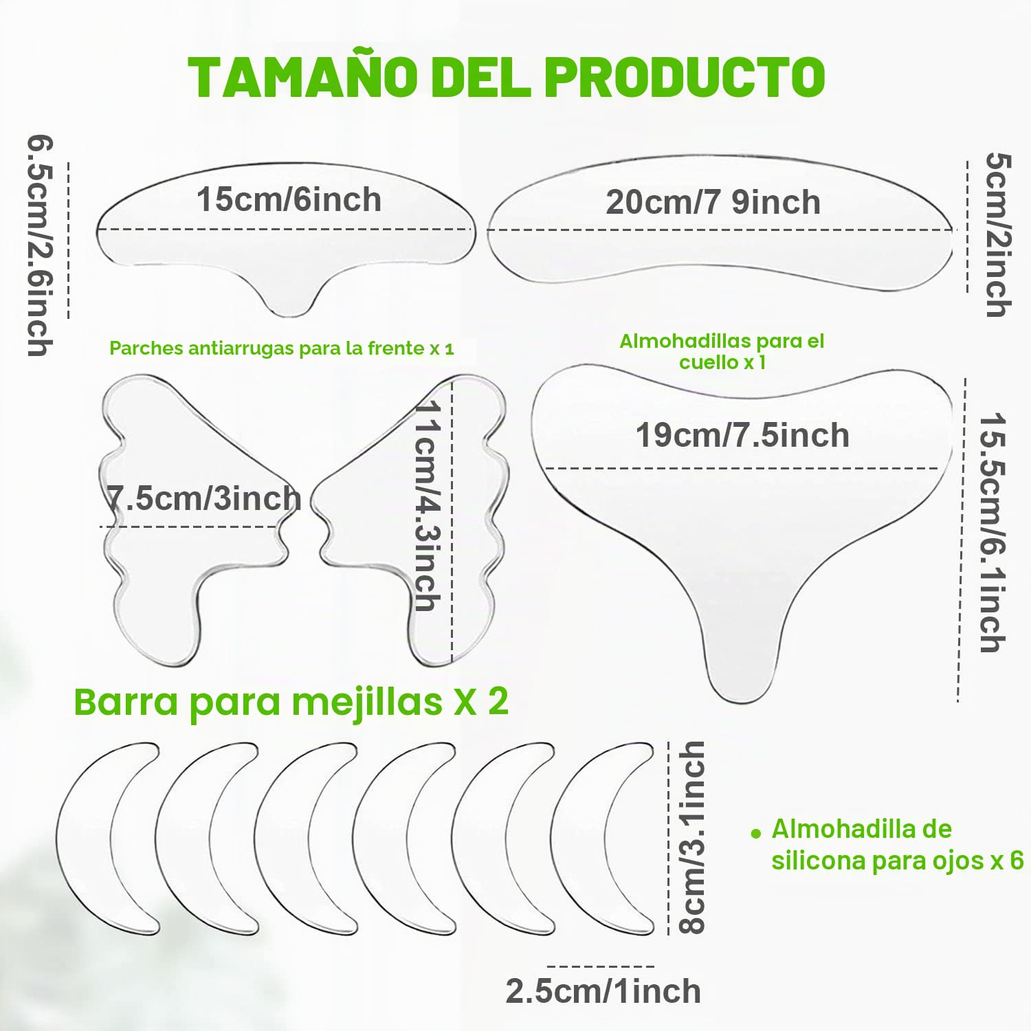 TSHAOUN 11 Unidades Silicona Reutilizable para Arrugas del Pecho Parches para las Arrugas de Cara Facial Patches Parches de Antiarrugas transparente la frente Cara barbilla boca ojos (11 PCS)
