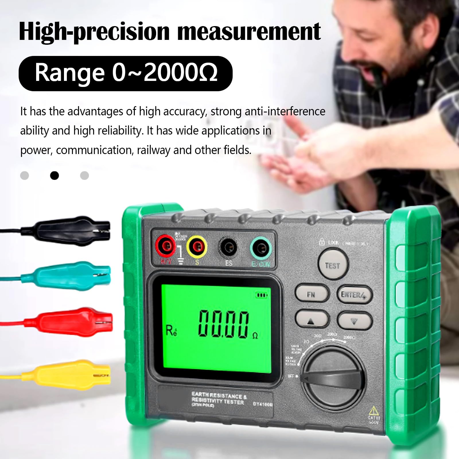 Isolationswiderstandstester, Erdungswiderstandsprüfer 0-2000Ω/ohm Isolationstester Erdspannung AC 0-600V PV Spannung DC 0-1500V Erdungsmessgerät Digital Megaohmmeter Resistance Tester