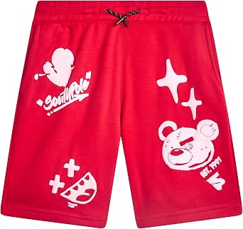 Southpole Boys Graphic Shorts - Soft Cotton Blend Casual Streetwear Pull On Summer Shorts for Boys with Drawstring Waist