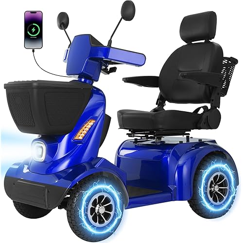 MS20 MAX 2025 1000W Electric Mobility Scooter for Seniors & Adults - 500LBS Load All Terrain Mobility Scooters & 40Ah/32Miles Range Wheelchair Device with 4×Absorber, Bluetooth Speaker, Dual Baskets