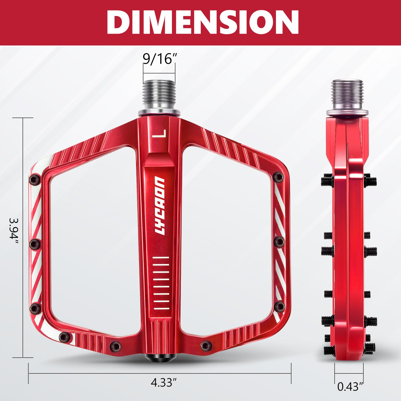 LYCAON Fietspedalen, CNC gefreesde aluminiumlegering duurzame antislip fietspedaal, CR-MO en lagerpedalen voor 9/16 inch universele fietsen MTB BMX mountainbike racefiets pedalen (rood