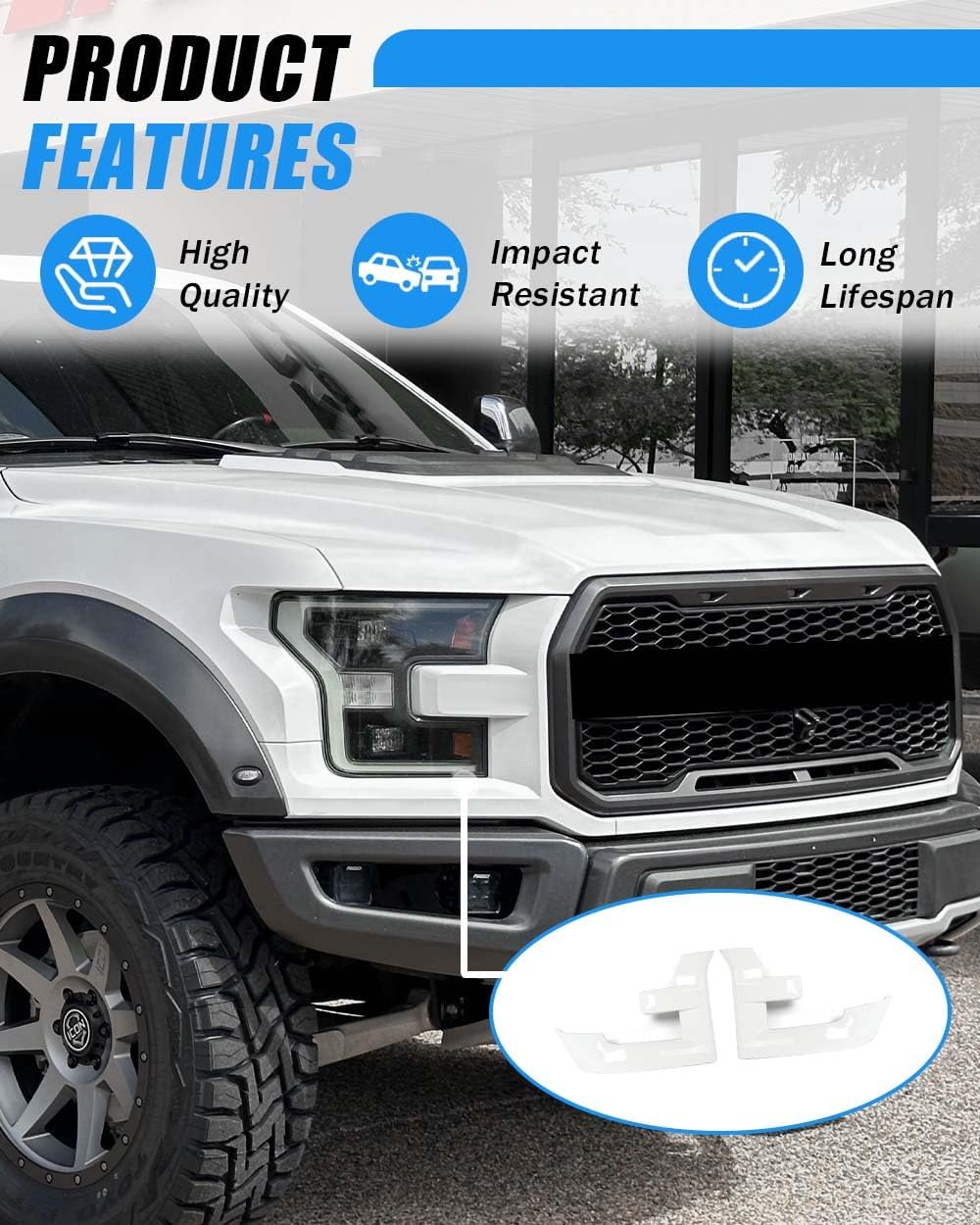 Headlight Trim Bezel Grille Molding Compatible with 2015-2017 Ford F150 Replace for FL3Z17C755AA Oxford White Driver & Passenger Side