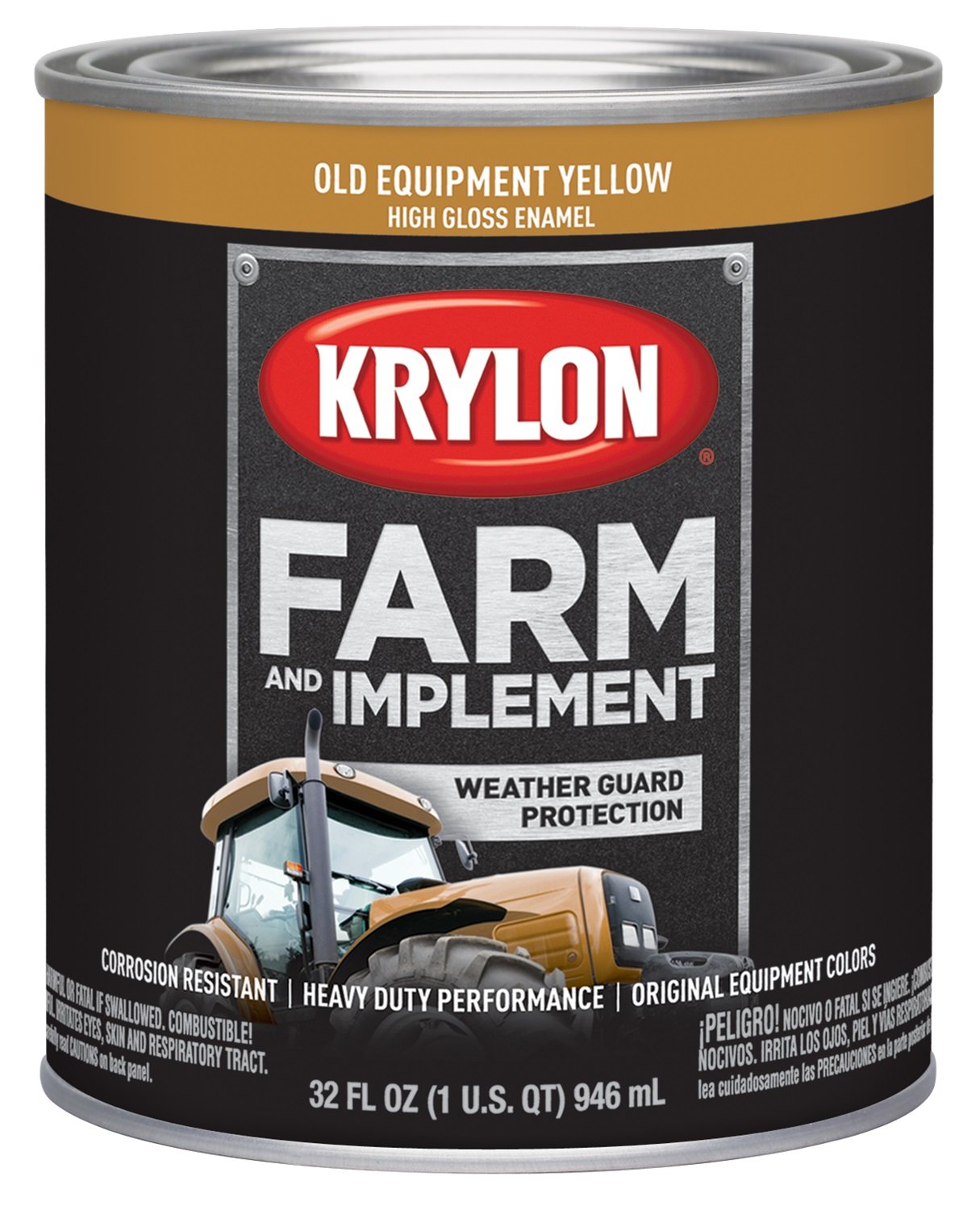 Krylon 2042 Farm &amp; Implement Brush, High Gloss, Equipment, 1 Quart Architectural Paints, Each, Old Caterpillar Yellow