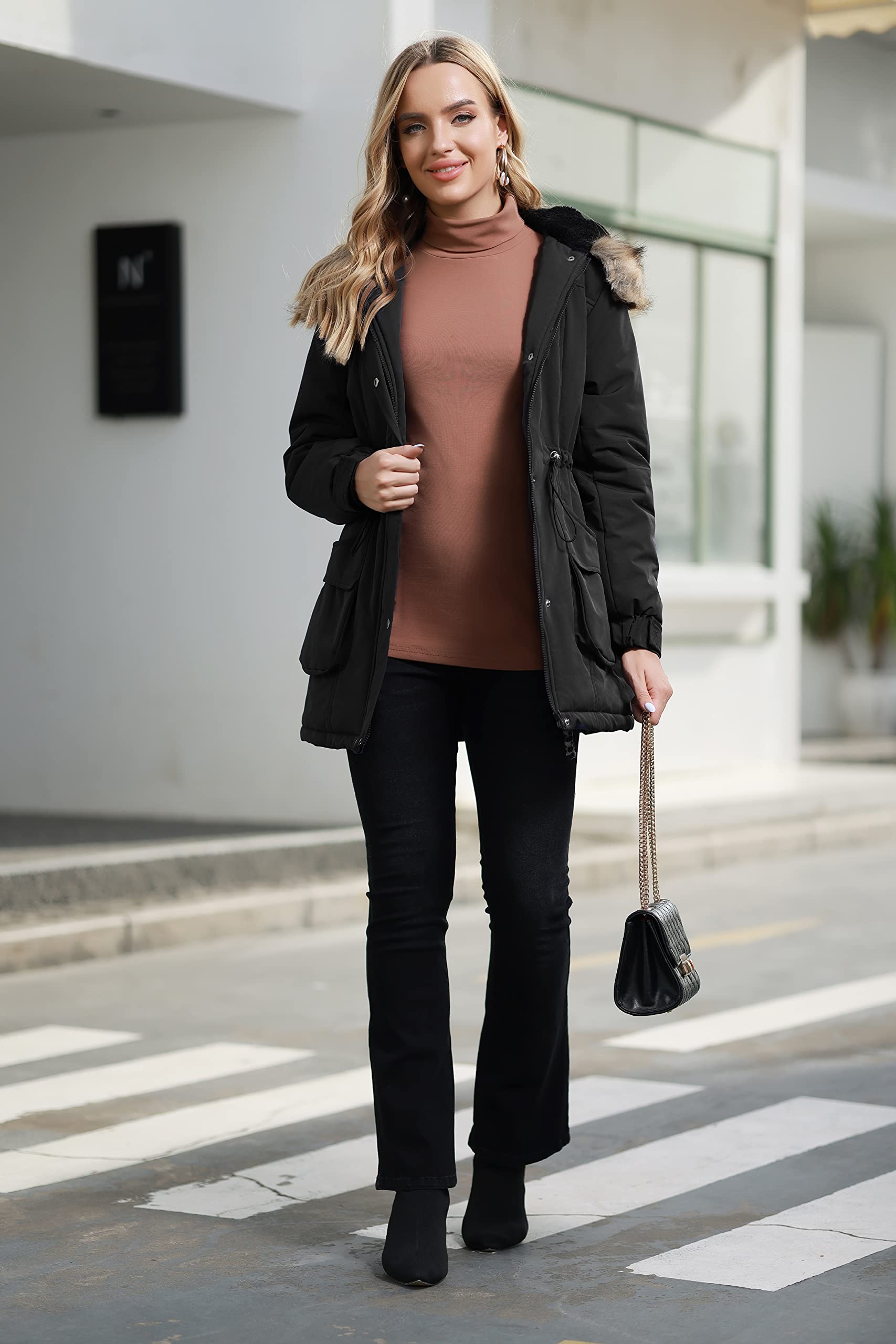Maacie Cappotto premaman da donna 3 in 1 ispessito Outwear foderato in pile cappotto invernale caldo con cappuccio