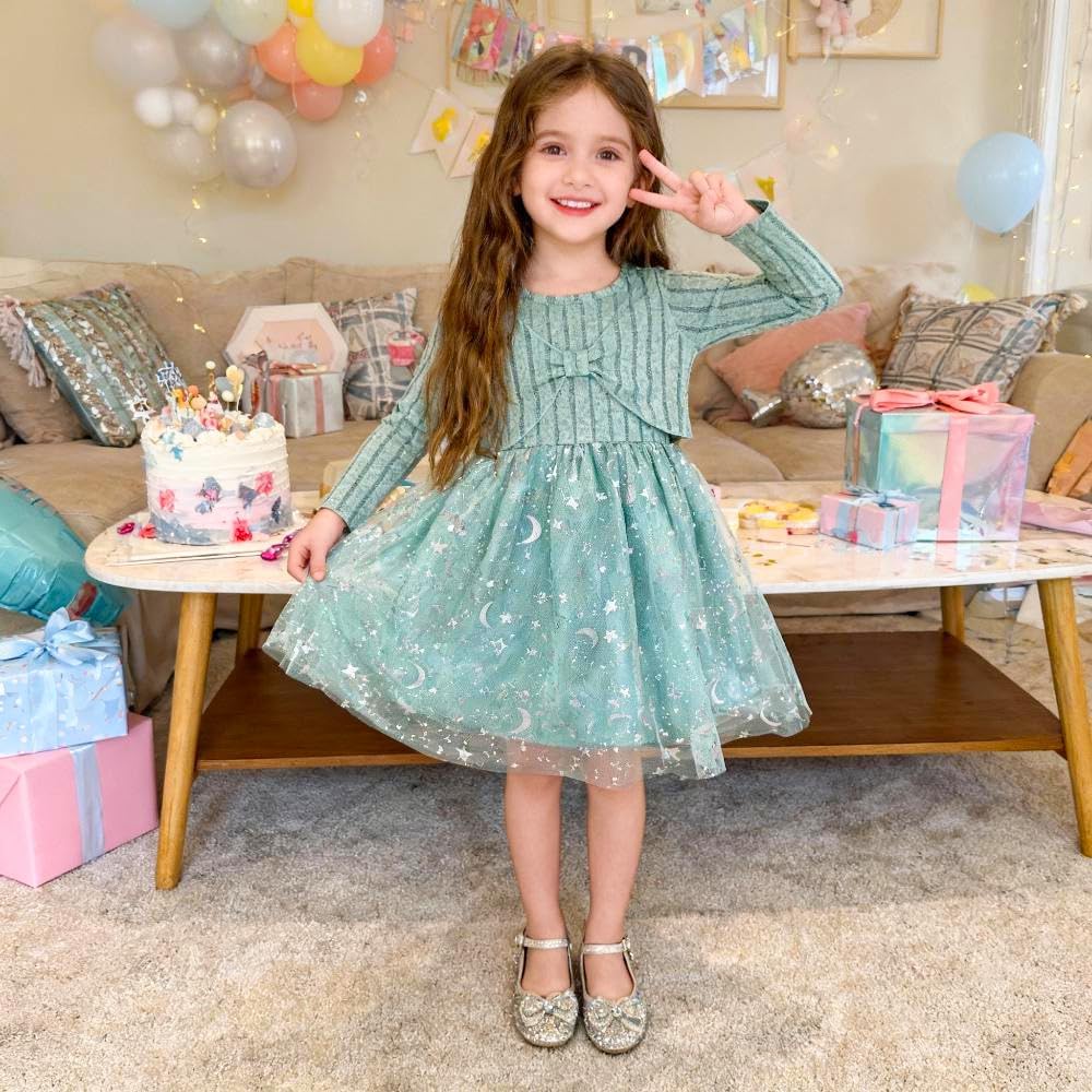 Toddler Girl Fall Dress Tulle Tutu Dress Little Girls Casual Party Outfits Sleeveless Dresses and Long Sleeve Cardigan Sets - Image 3