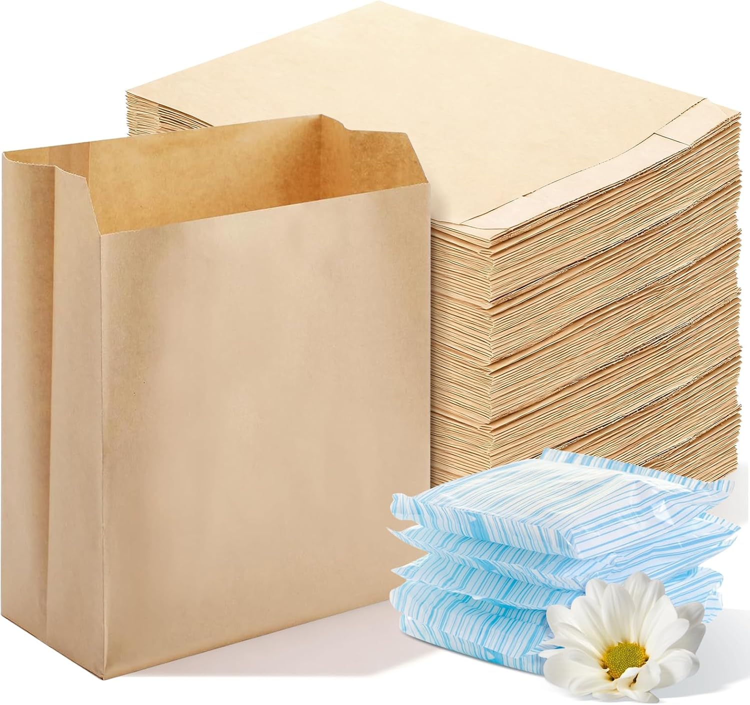 Waxed Kraft Sanitary Napkin Disposal Bags 7.5x10x3.5 Inch Feminine Hygiene Liners for Commercial Business Restroom Bathroom Personal Use Kraft Bag (300 Pcs)