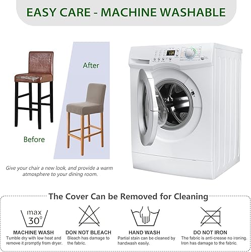 Miniatura 7 de Paquete de 4 fundas elásticas para taburetes de bar, altura de mostrador de pub, fundas para sillas con respaldo, fundas de asiento de taburete de