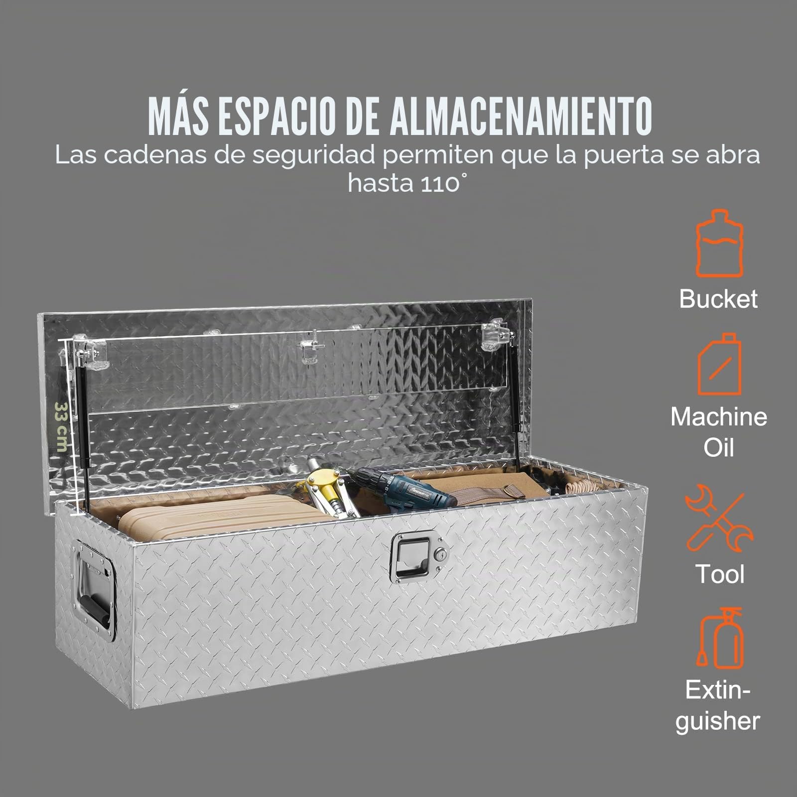 VEVOR Caja de herramientas de aluminio para camión, 99 x 33 x 25,4 cm, caja volcadora con cerradura con llaves y asas laterales para almacenamiento de contenedores de coche, autocaravana, remolque