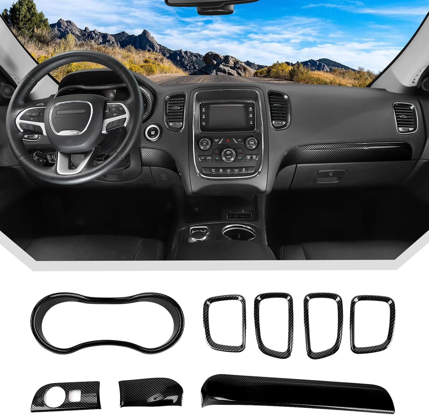 JeCar 8pcs Carbon Fiber Dash Trim Kit for 2014-2020 Dodge Durango Interior Accessories