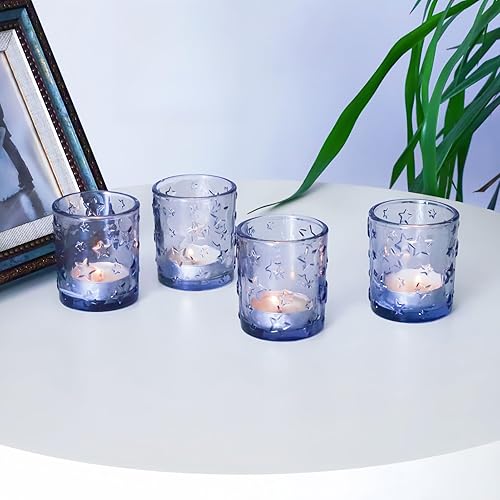Miniatura 18 de VOHO 12 portavelas de Navidad con copos de nieve azules en relieve, portavelas votivas para centro de mesa, velas de té, portavelas a granel