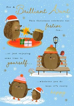 Cards Hallmark Brilliant Aunt Christmas, Festive Fun Hedgehog Design