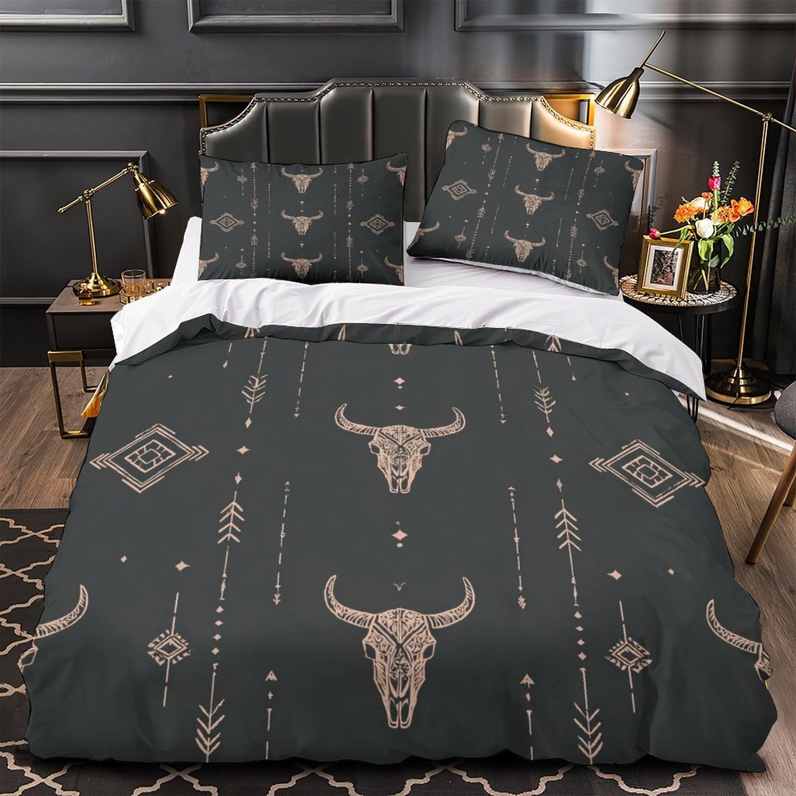 Housse de couette crâne bohème 140x200 microfibre lit ado