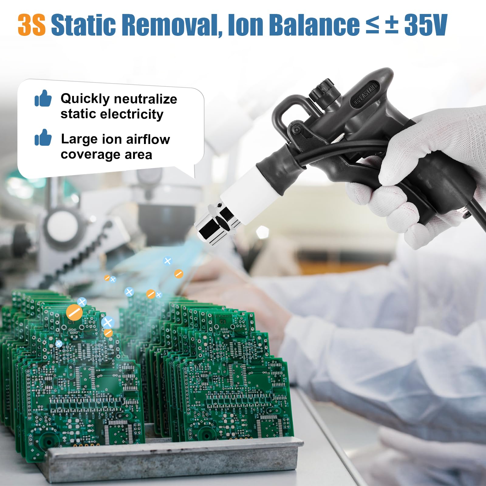 YUCHENGTECH Pistola Antistatica Pistola ad Aria Ionizzante con Generatore ad Alta Tensione 10.0KV Ago Ionico Incorporato Bilanciamento Ionico ±35V per Eliminazione Dell'elettricità Statica
