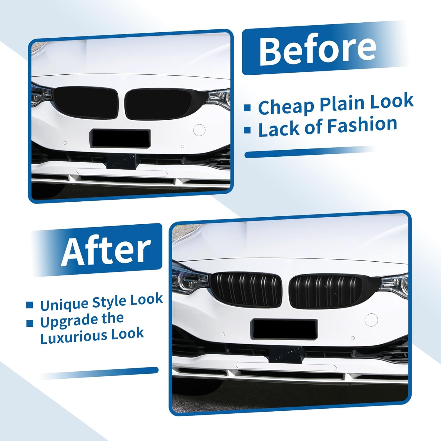 X AUTOHAUX Front Upper Hood Bumper Grille Grill for BMW M4 F32 2013-2018 Front Left Right Upper Bumper Kidney Grille Grill Double Slat Matte Black Pair