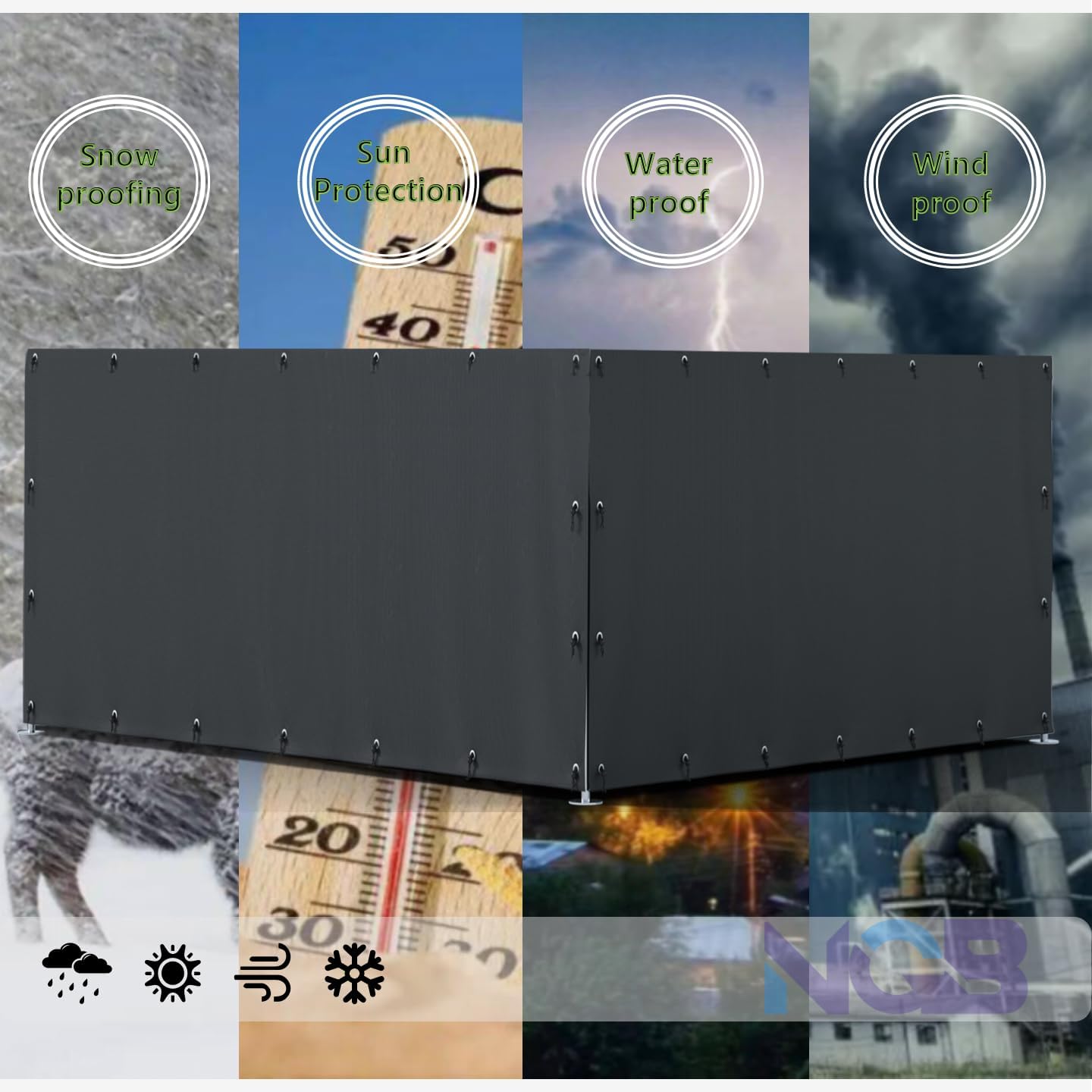 NGB Outdoor Kennel Cover Suitable for 10'W x 10'L Outdoor Kennels, With Multiple Elasticized Ball Cords, Made of 600D Waterproof Oxford Fabric, Kennel Side Cover for Winter.