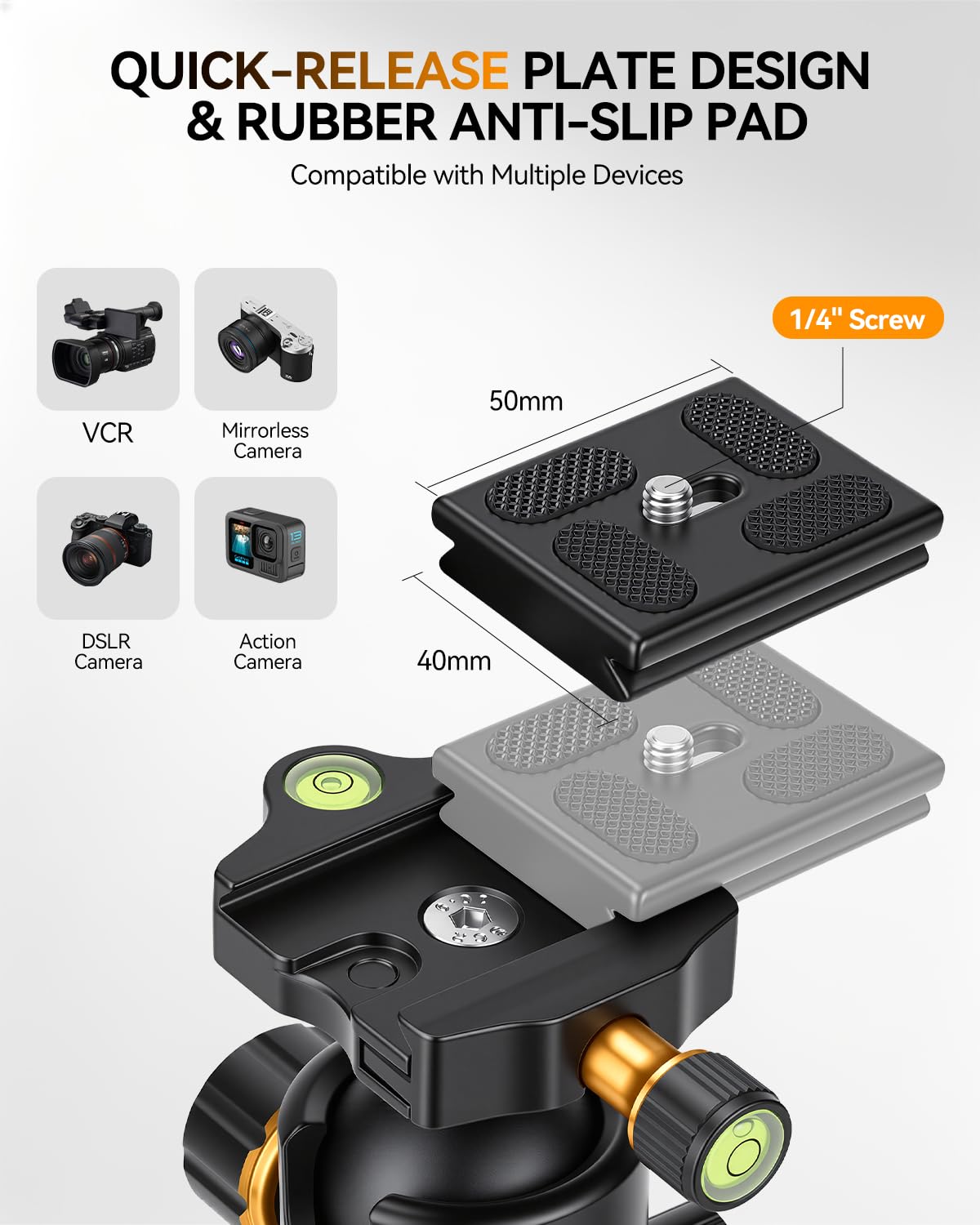 Pergear TH3 Pro Cabezal de Bola de trípode para cámara DSLR, Capacidad de Carga de 8KG/17,6 lbs, Giro de 360 Grados, Calidad de construcción de Metal, amortiguación de Ajuste Fino