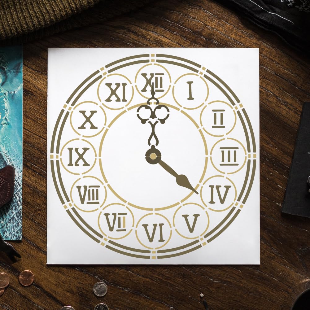 FINGERINSPIRE Stencil Orologio 30x30cm Fai Da Te - Frase 'Il Tempo Con La Famiglia' - Riutilizzabile In PET - 3