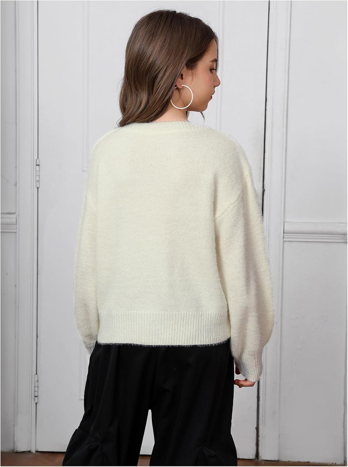 MakeMeChic Girl's Star Print Crew Neck Sweater Long Sleeve Knitted Cute Pullover Tops - Image 2