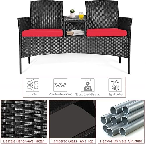 Miniatura 7 de Tangkula Juego de muebles de mimbre para conversación de patio, juego de muebles para exteriores con cojines extraíbles y mesa, parte superior de