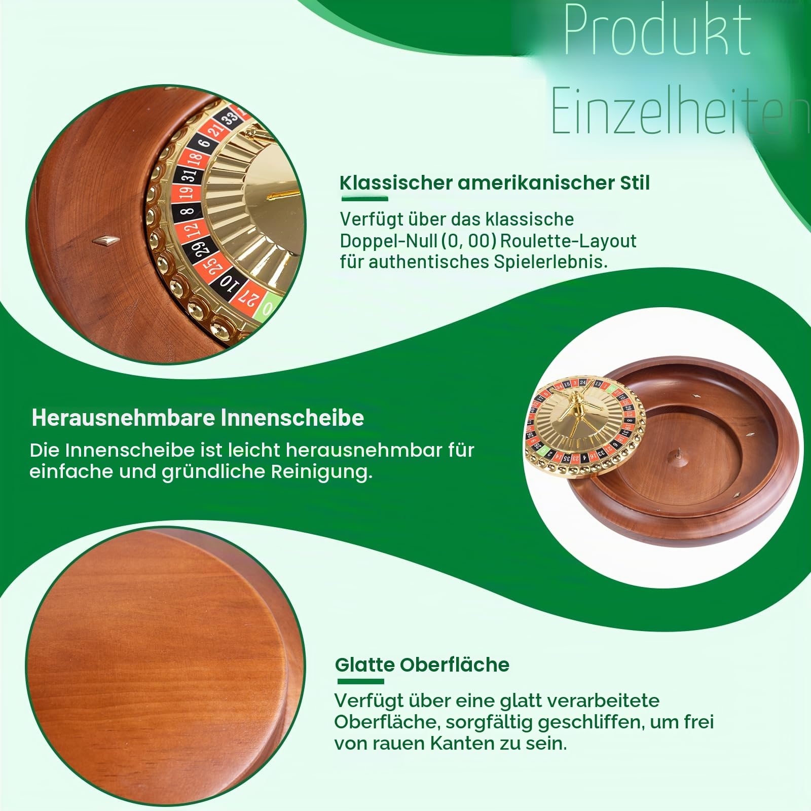 Extguds 16 Zoll Holzrouletterad, handgefertigtes Roulette im Casino-Stil aus Massivholz mit 4 Metall-Roulettekugeln für Erwachsene, Premium-Geschenk für den Spieleabend
